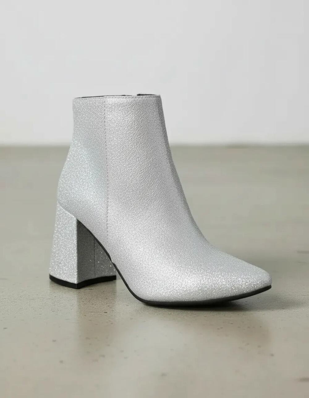 10 WHBM Metallic Glitter Harper Silver Shimmer Ankle Boot Bootie Block Heel